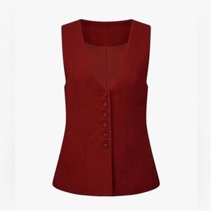 WeWoreWhat Button-Front Sleeveless Vest in Deep Red